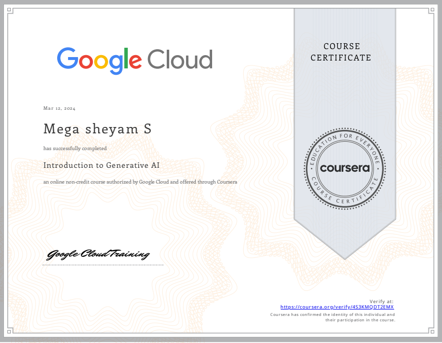 Introduction to Gen AI Certificate